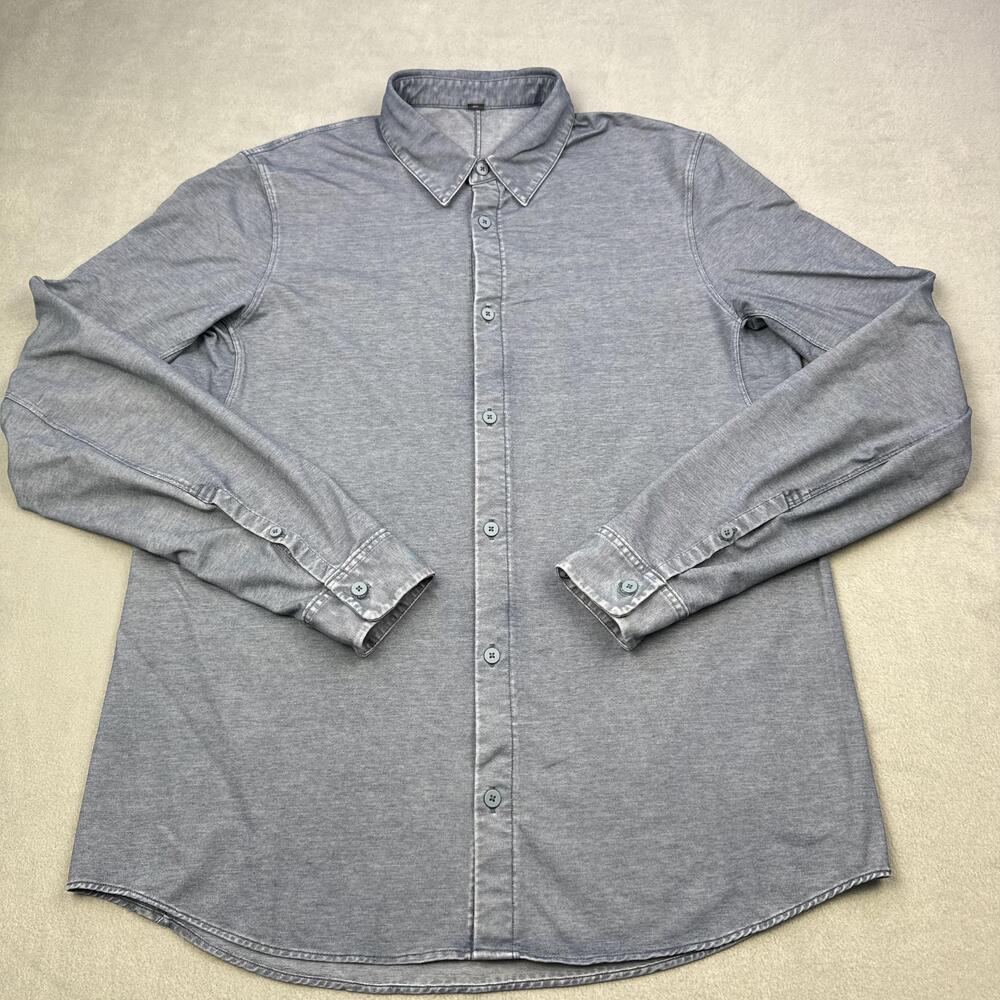 Lululemon Shirt Mens Large Blue Jersey Long Sleeve Button Up Casual Stretch